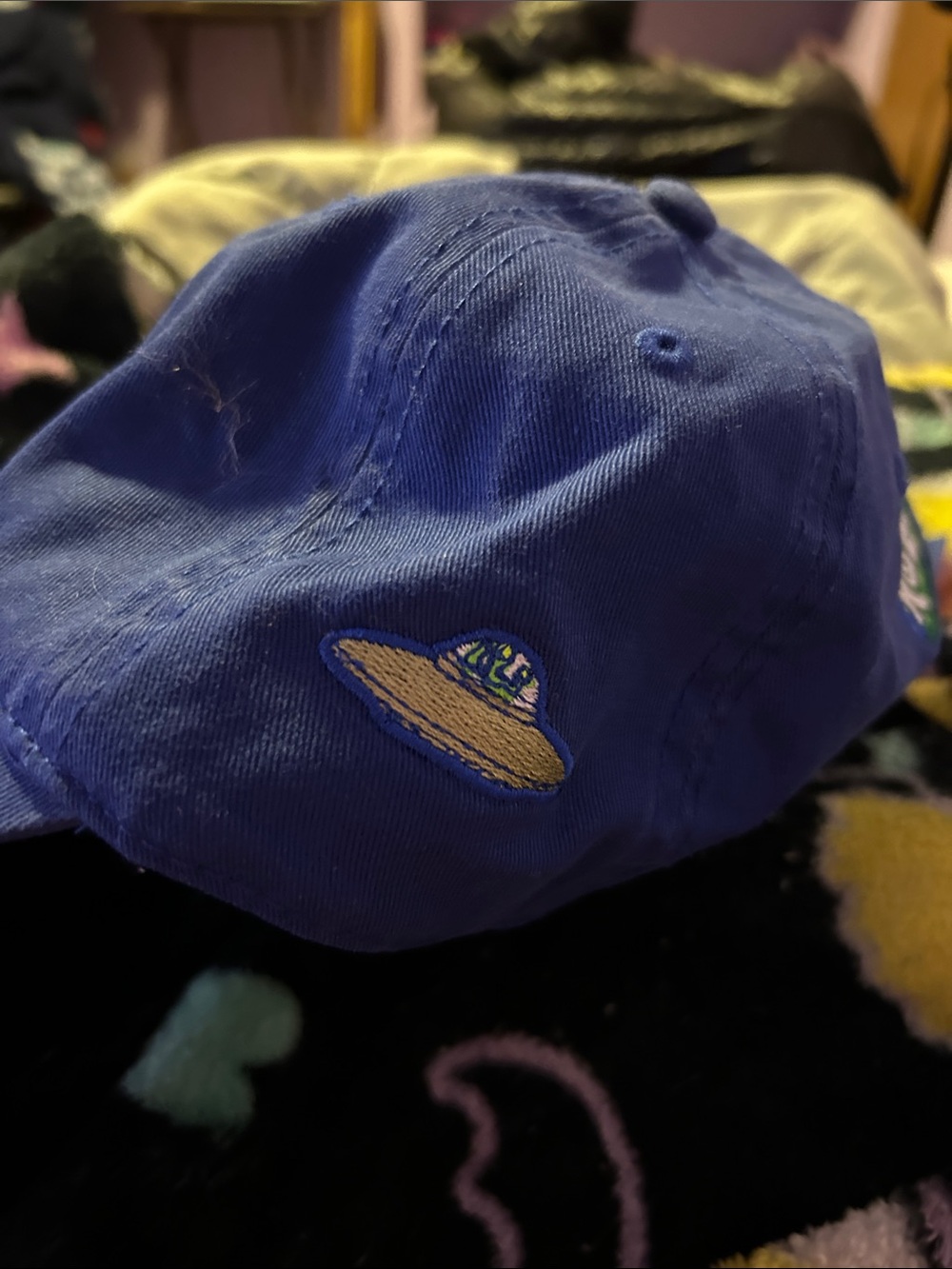 Blue Baseball Cap with Green Alien Embroidered Logo - Picture 2 of 6